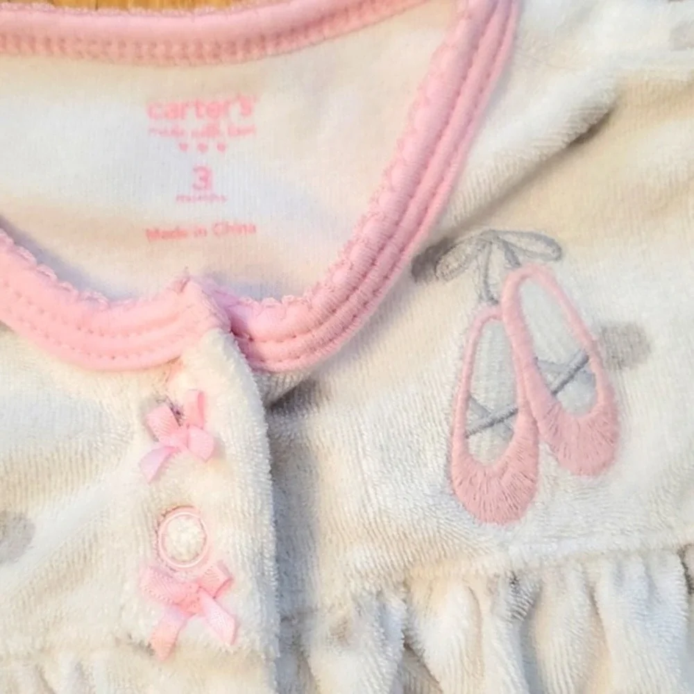 Carters Girls 3M Ballet Shoes Terrycloth Polka Dot Snap Footie‎